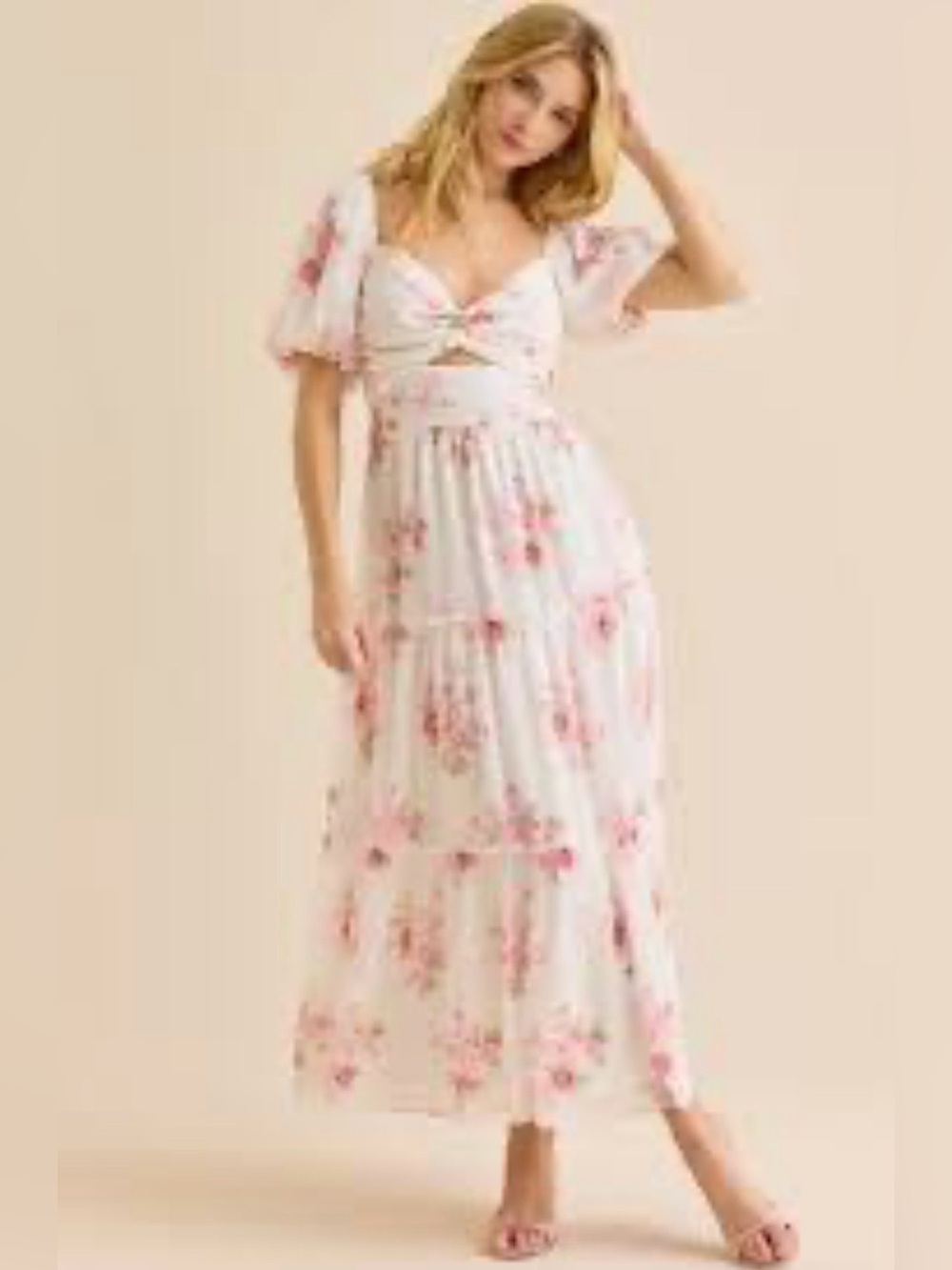 Altar'd State White Maxi Dress with Pink Floral Print